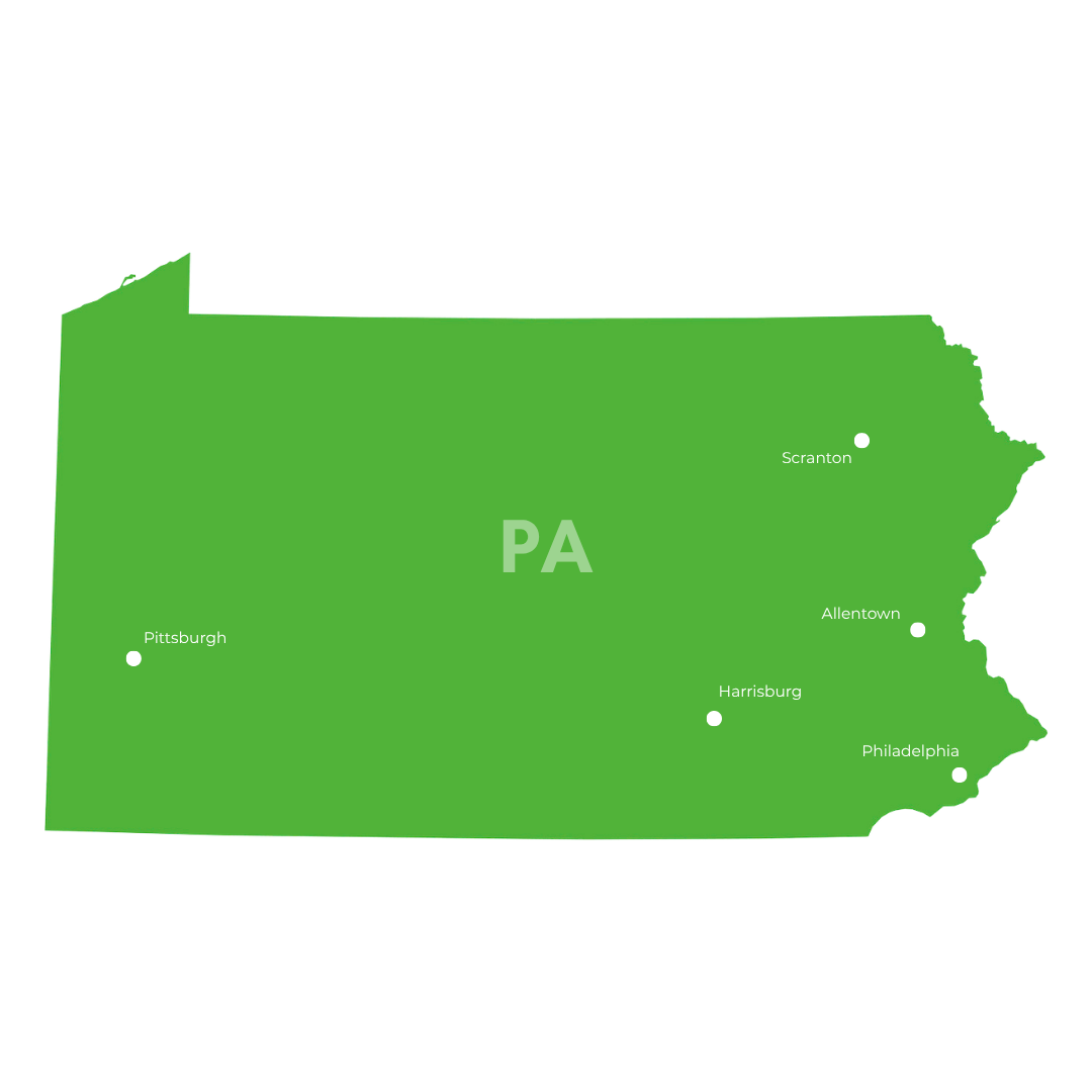 Map of Pennsylvania showing Major Energy service area including Pittsburgh, Harrisburg, Philadelphia, Allentown, and Scranton